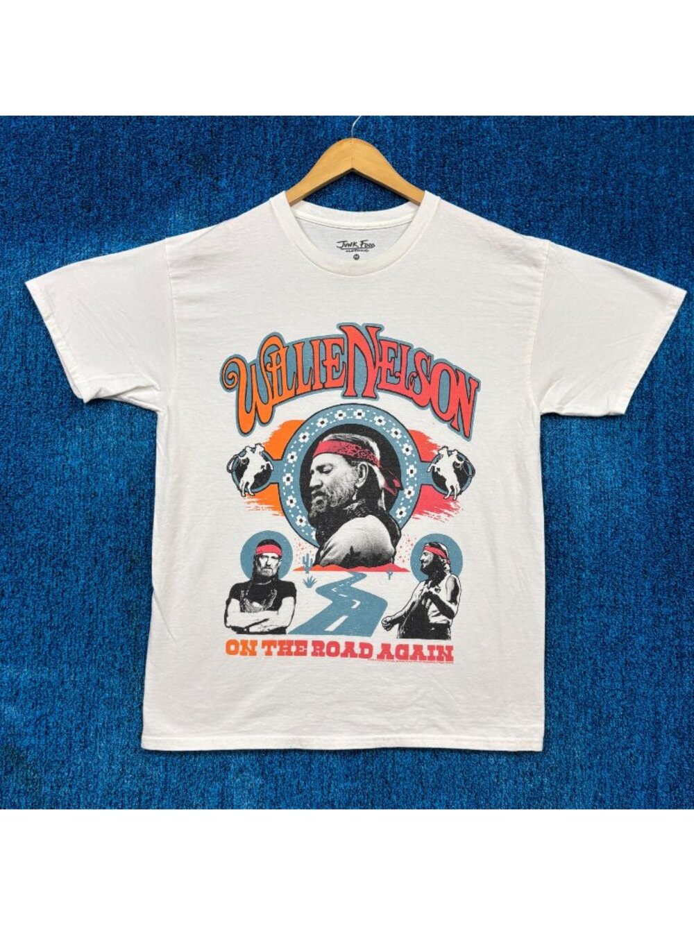 Willie Nelson On The Road Again Country White T-Shirt Size Medium